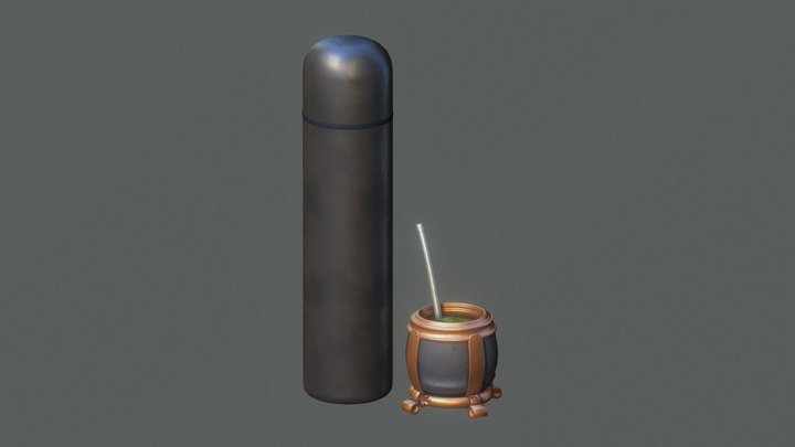 Yerba Mate drink with flask 3D Model