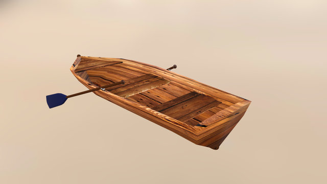 Wooden boat with paddles 3D Model