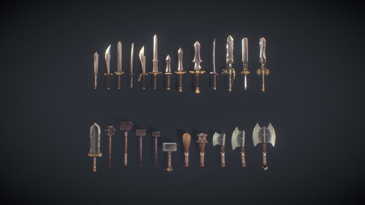 Low Poly Hand Painted Modular Weapon Set 3D Model