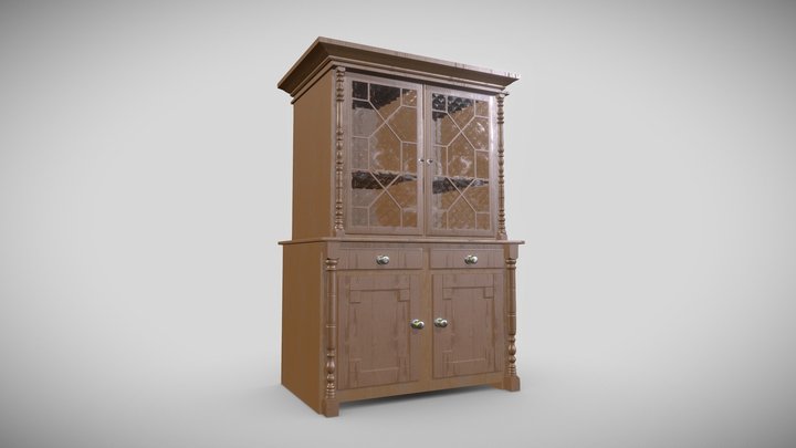 Vintage Wooden Kitchen Cupboard - PBR ArchViz 3D Model