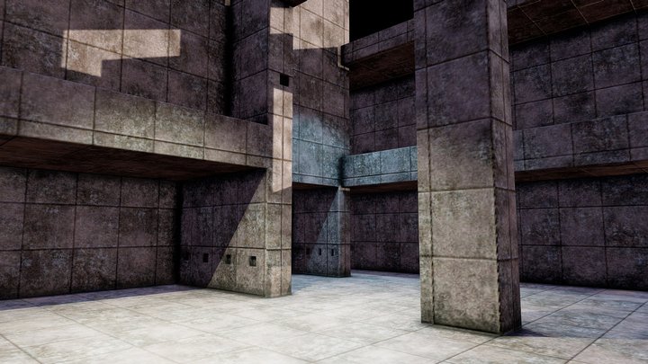 Brutalist Concrete Interior VR room | PBR – Modèle 3D gratuit STL