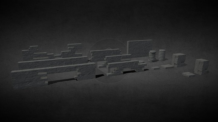 Modular Stone Walls 3D Model