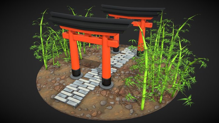 Torri gate Japan cartoon 3D Model