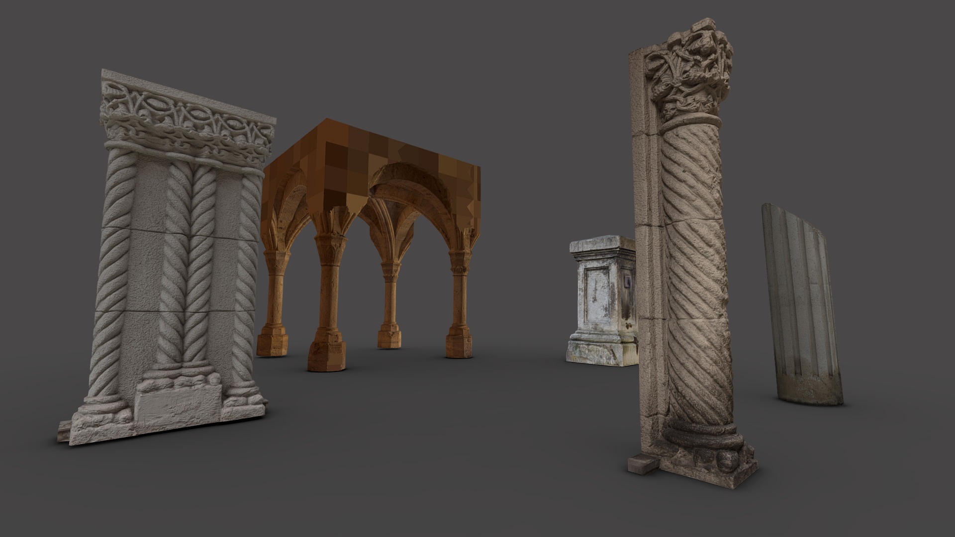 3D model Columns Bundle Pack 1 - This is a 3D model of the Columns Bundle Pack 1. The 3D model is about several ancient stone pillars.