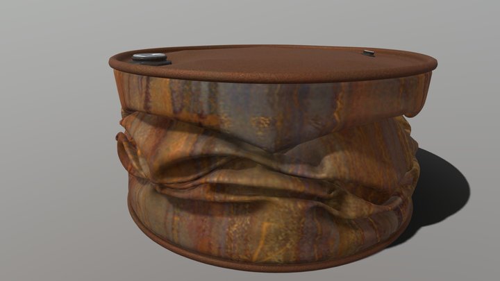 Crushed rusty oil drum 3D Model