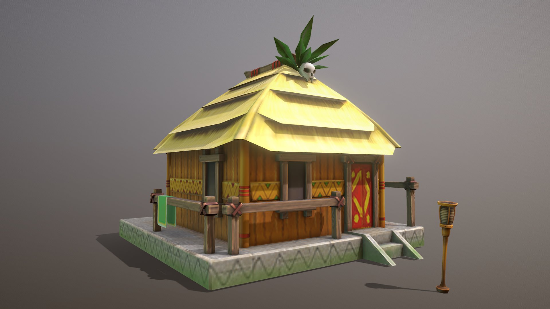 3D model Pirate Collection Maya Hut - This is a 3D model of the Pirate Collection Maya Hut. The 3D model is about a small house with a bed and a table.