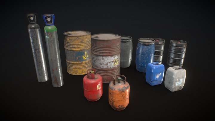 Barrels, Drums & Containers - Low Poly 3D Model