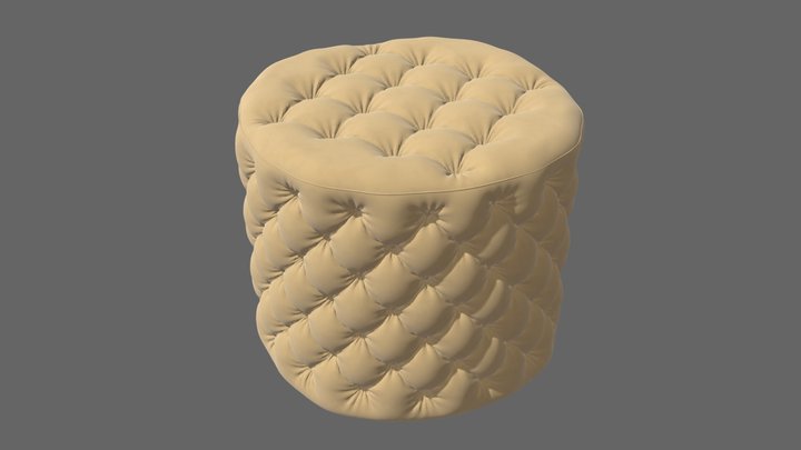Round ottoman tufted stool Yellow Velvet 3D Model