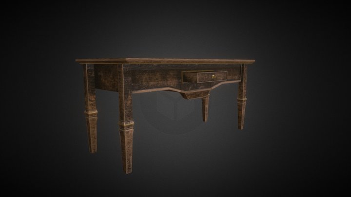 An old wooden desk with gilding 3D Model