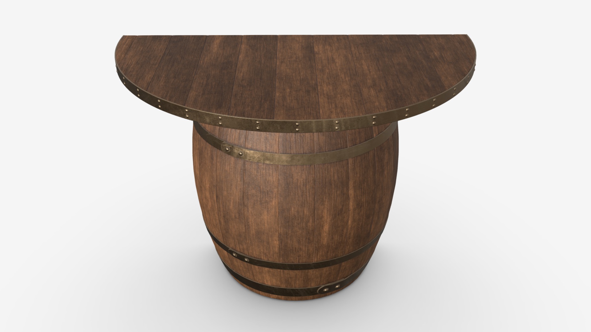 3D model Wooden barrel console table - This is a 3D model of the Wooden barrel console table. The 3D model is about a wooden barrel with a wooden base.