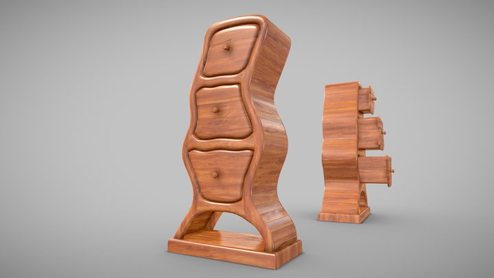 Wavy Wooden Chest Of Drawers 3D Model