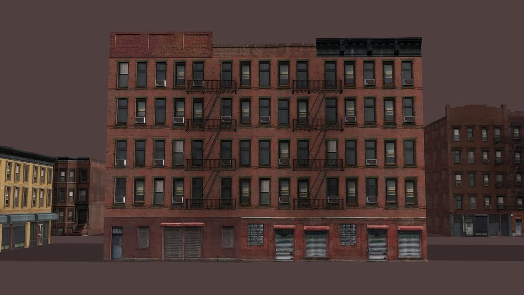 Brownstone Building Set - Low poly model