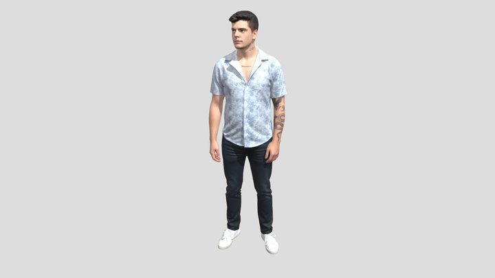 Blue Cloud-Patterned Short-Sleeve Shirt – Modello 3D gratuito STL