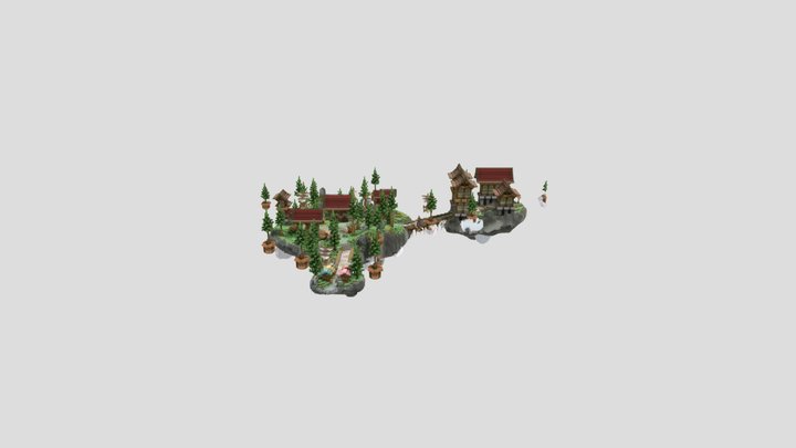 Red Medieval Village SkyBlock Map 3D Model