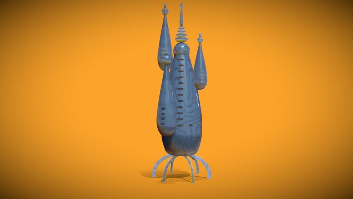 Mid century Soviet style Rocketship With Turrets 3D Model