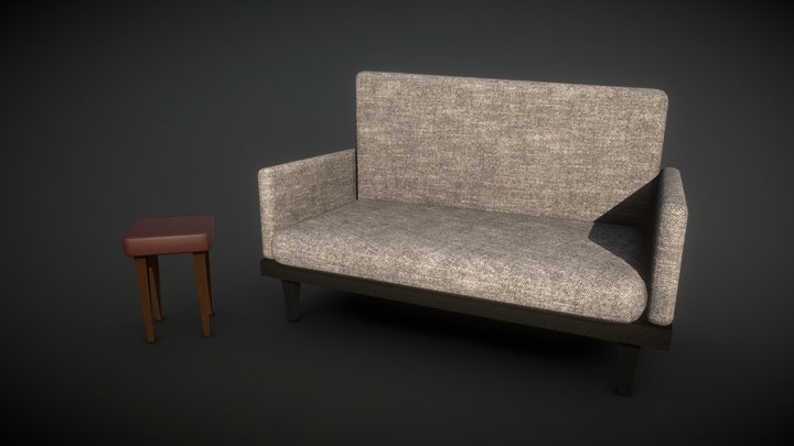 Props - Couch & Stool 3D Model