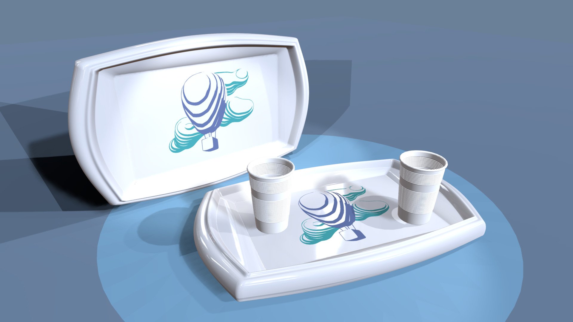 A SERVING TRAY on blue background