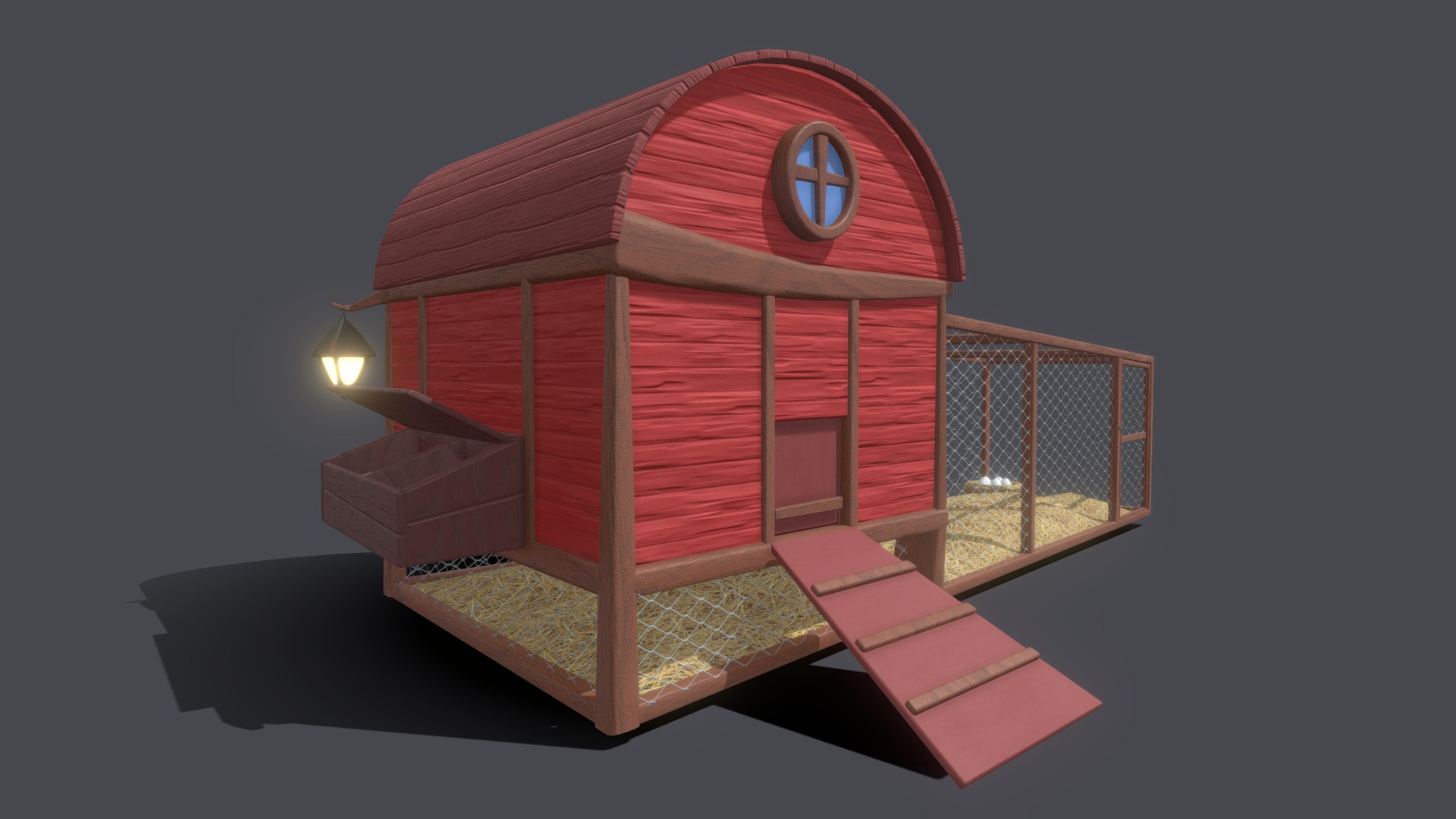 3D model Asset – Cartoons – Farm – Hencoop – 3D model - This is a 3D model of the Asset - Cartoons - Farm - Hencoop - 3D model. The 3D model is about a toy house with a slide.