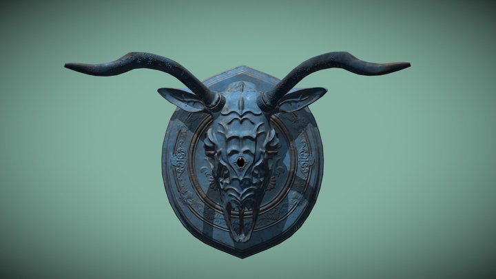 Blue deer skull gothic wall ornament 3D Model