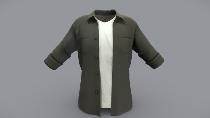 Male Open Front Shirt With Tshirt Under 3D Model