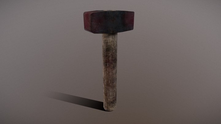 Lowpoly Old Bloody Hammer – Free 3D Model STL