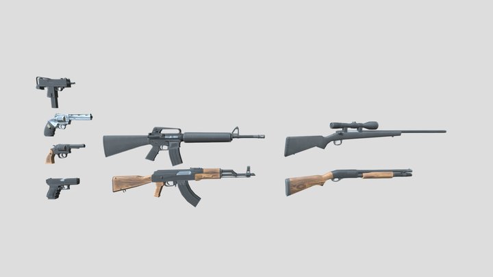 Low poly baked weapons pack 1 3D Model