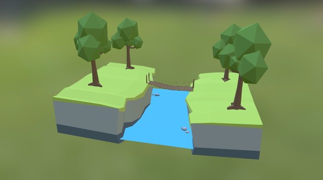 Low-Poly Bridge Scene 3D Model