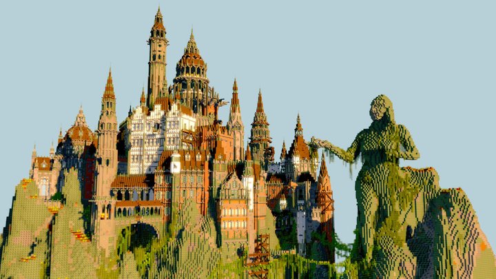Voxel Minecraft Overgrowing Castle 3D Model