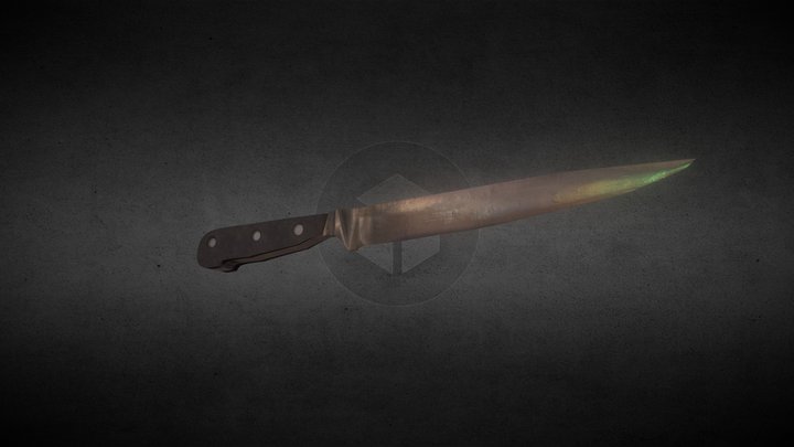 Low Poly Long Kitchen Knife 3D Model