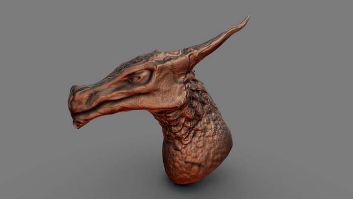 Dragon Head Bronze Statue 3D Model