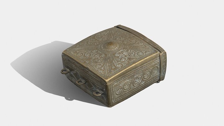 Copper alloy box, rectangular with engravings 3D Model