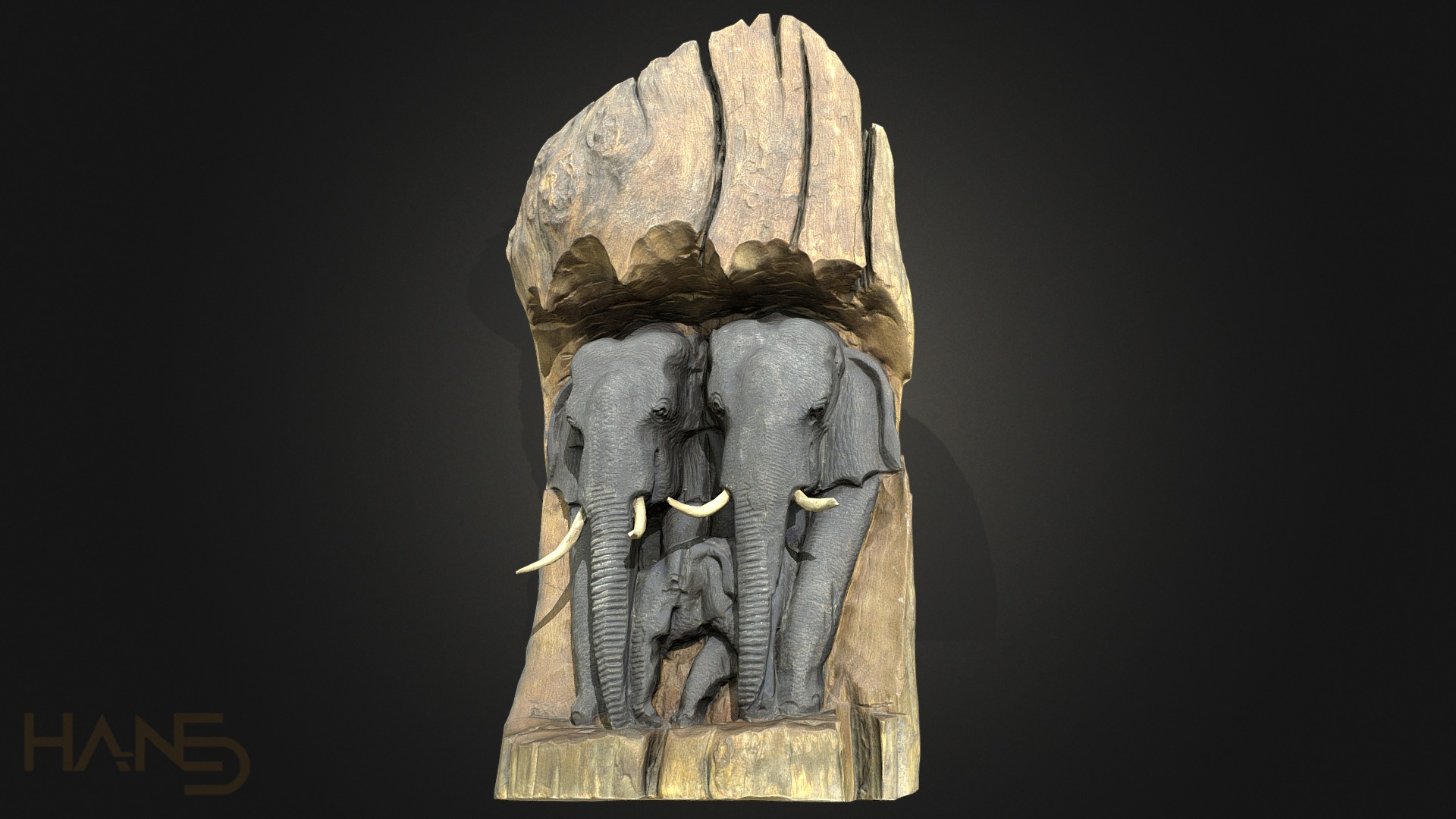 3D model Wooden Asian Elephants - This is a 3D model of the Wooden Asian Elephants. The 3D model is about a statue of an elephant.