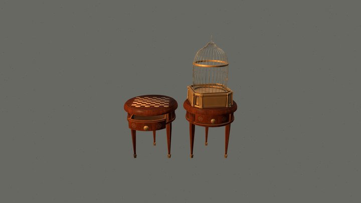 Chessboard Table, cage - Low Poly 3D Model