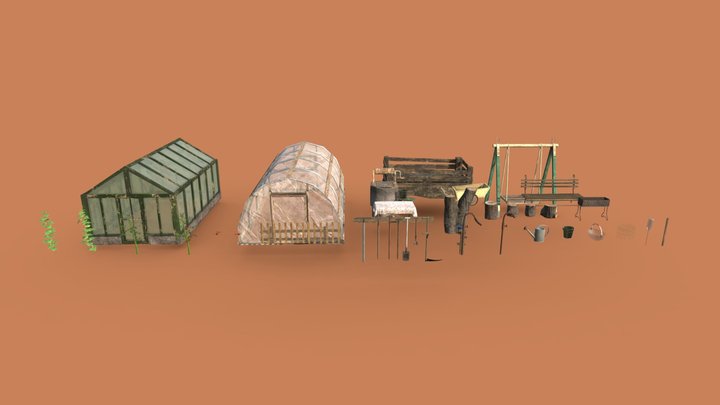 Greenhouse Gardening Tools | Game Assets 3D Model