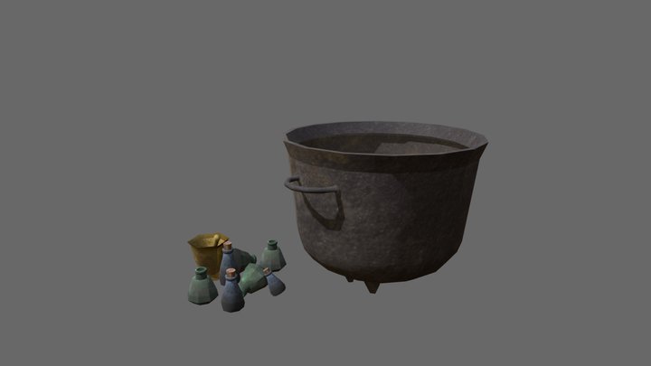 SM_CauldronAndPotionBottles 3D Model