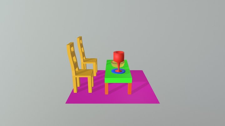 mangkok gelas meja piring dan kursi 3D Model