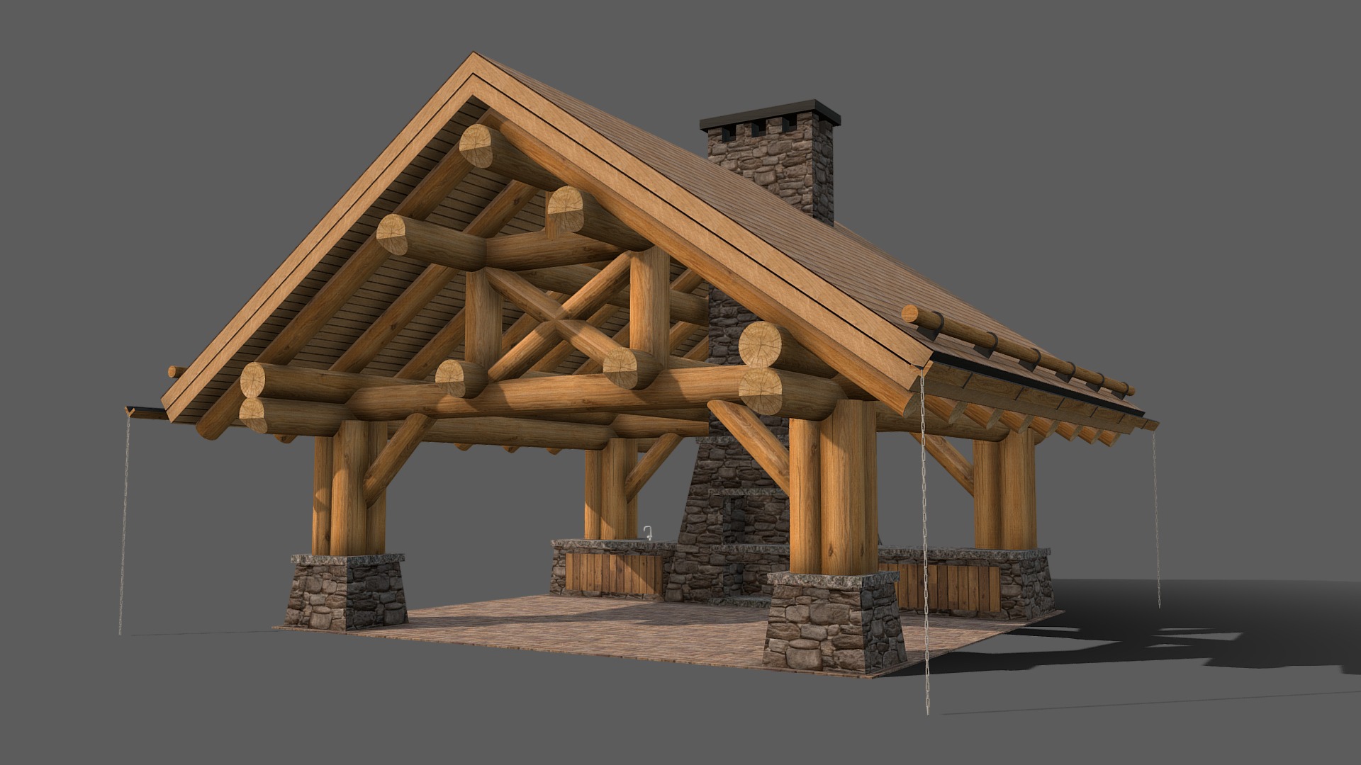 3D model Беседка - This is a 3D model of the Беседка. The 3D model is about a wood structure with a roof.