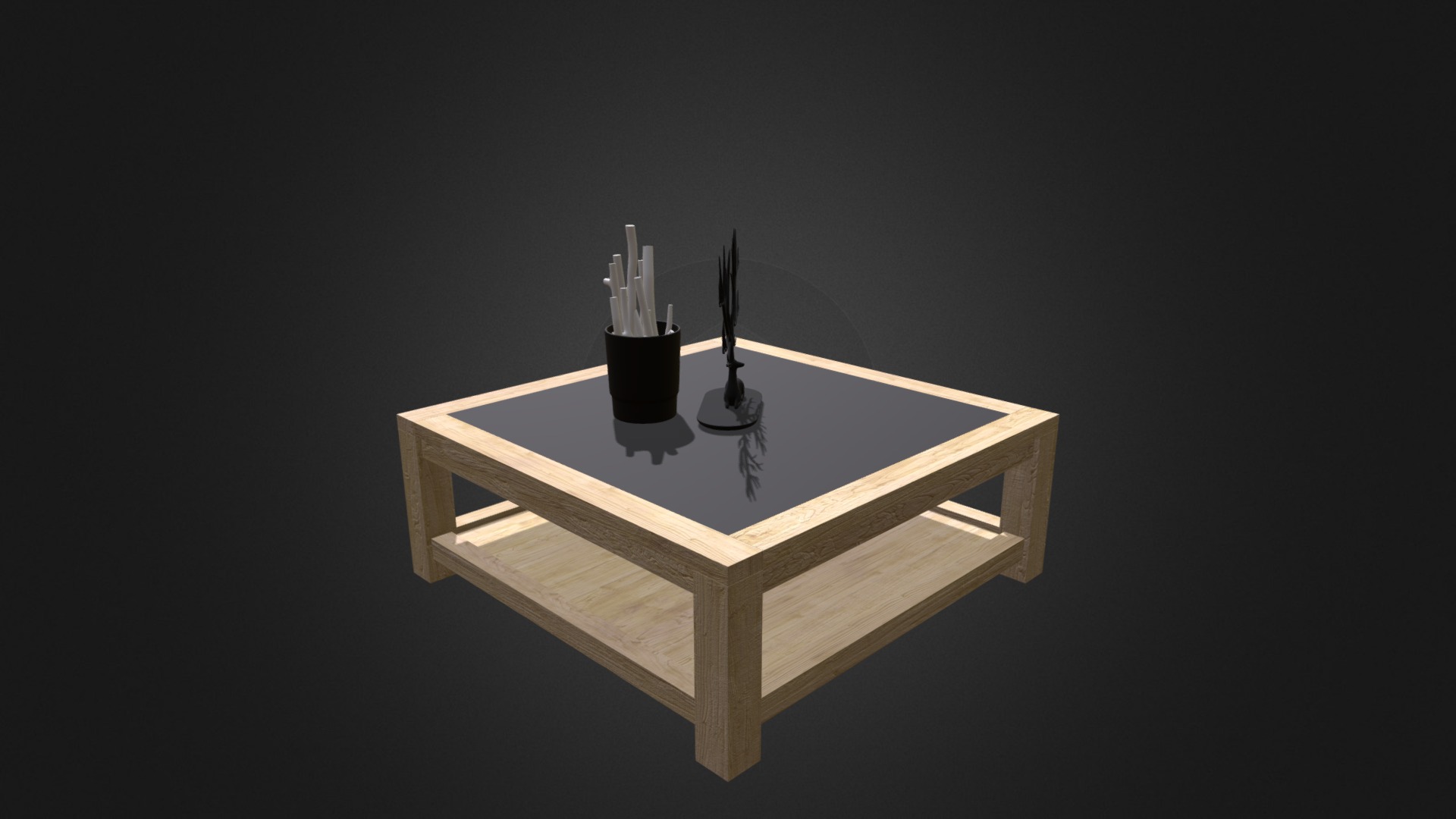 3D model Wood and Glass Coffee Table D Model - This is a 3D model of the Wood and Glass Coffee Table D Model. The 3D model is about a wooden table with candles on it.