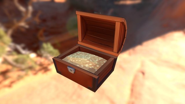 Wooden Treasure Box With Gold 3D Model