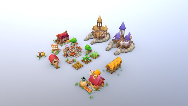 More Low Poly Fantasy Town Buildings 3D Model