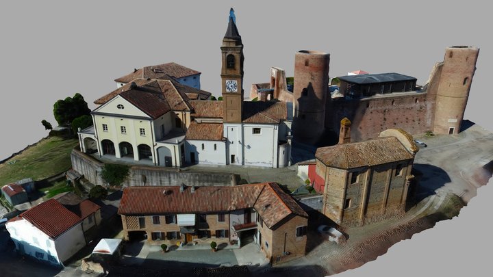 Centro storico con castello e campanile 3D Model