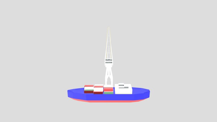 Animated Boat & Crain 3D Model