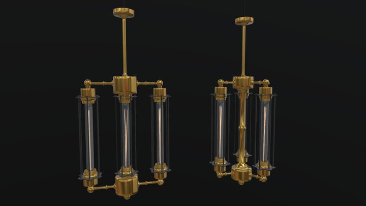 Industrial Chandelier Series - Three Lamps 3D Model