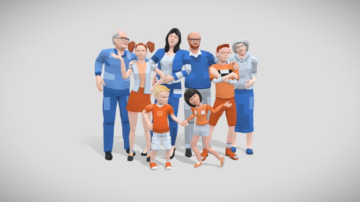 Low Poly Family Rigged Characters 3D Model