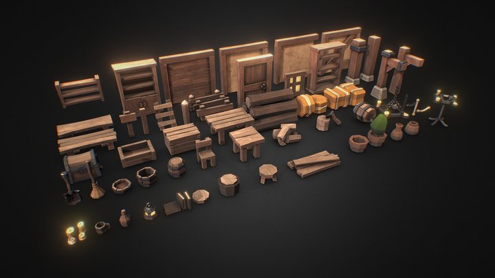Lowpoly : Props Set01 3D Model