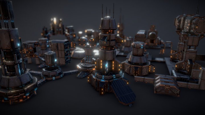 Lowpoly modular sci-fi base 3D Model