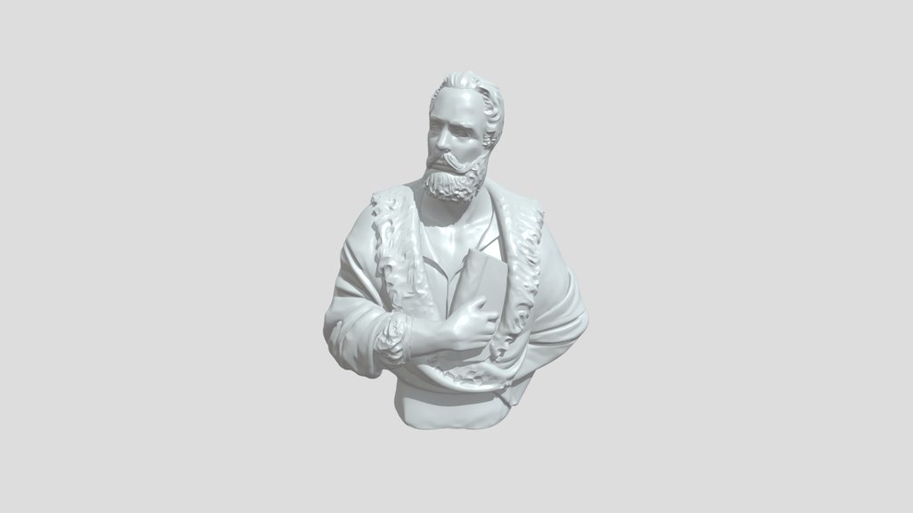 Marble bust of a robed historical figure holdin