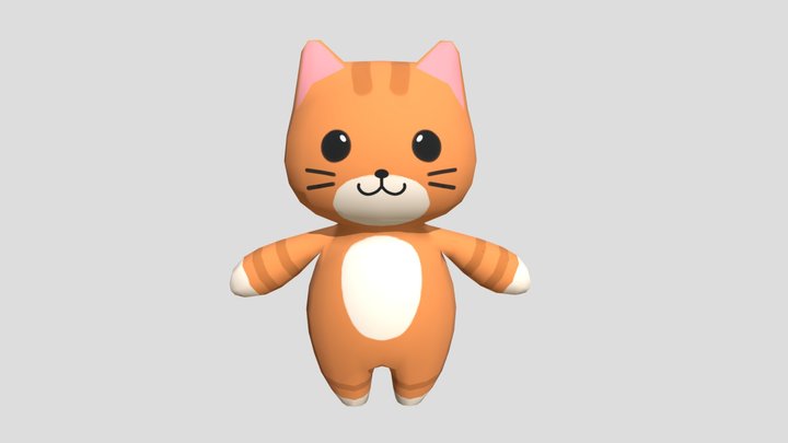 Orange Low Poly Cat 3D Model