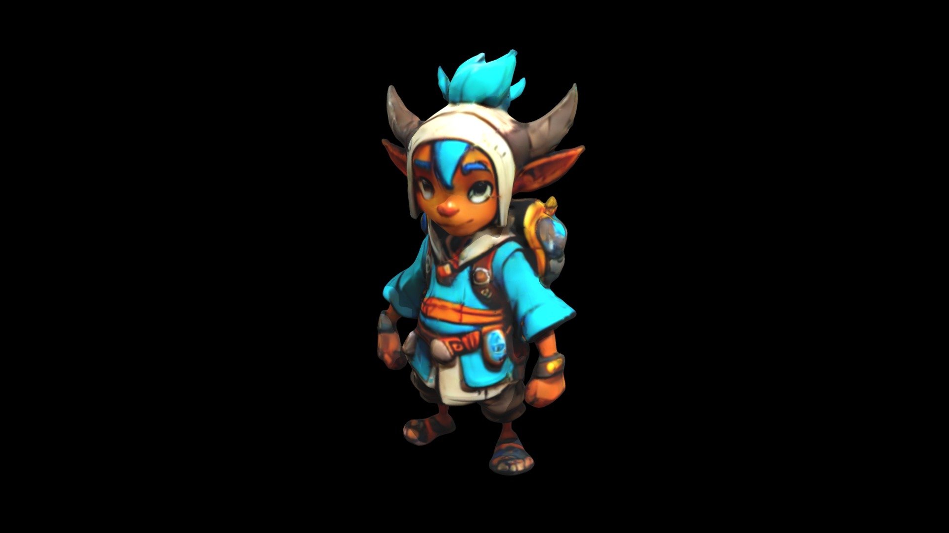 a cartoon character with horns and blue hair - Download Free 3D model ...