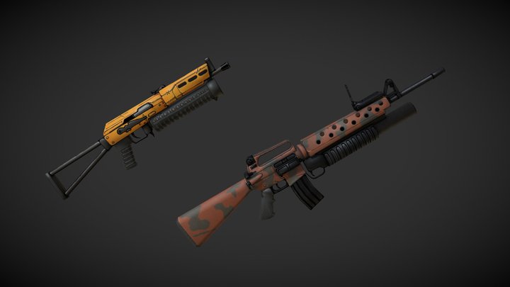 Stylized PP-19 Bizon and M16a2 3D Model